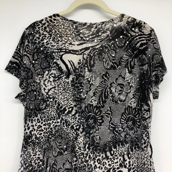 Brittany Black Grey Short Sleeve Abstract Layered Blouse size XL - Picture 13 of 16